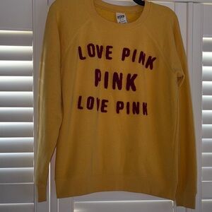 PINK Victoria's Secret Mustard Yellow 'Love Pink' Pullover Sweatshirt
